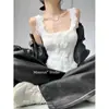 Camisola de Encaje Dulce y Picante Suave Estilo Francés Ropa Interior Femenina Sexy Irregular Corta sin Mangas