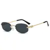 Gafas de Sol 2025 Nuevas Ovaladas Sin Marco Borde Cortado Texto en Inglés para Mujer Metal de Alta Gama Retro Transfronterizas Europeas y Americanas
