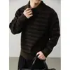 Estilo Old Money Bloque de Color Retro Cuello Henley con Botones para Hombre Otoño Invierno Americano Holgado Manga Larga Top Tejido de Punto Polo