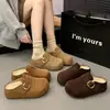 Zapatos tipo Birkenstock con suela gruesa y tacón oculto, con pantuflas de media punta cerradas de felpa para mujer, para usar en exteriores, nuevo estilo 2026, pantuflas de algodón con pelo retro de invierno