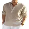 2022 comercio exterior Camiseta de lino de manga larga para hombre camiseta interior holgada de color liso de manga larga de algodón y lino sin planchar camisa de talla grande para hombre