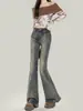 Jeans de Campana Retro Americanos para Mujer, Nuevos Pantalones Elásticos Adelgazantes de Tallas Grandes con un Diseño Único