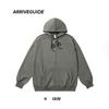 Suéter com capuz e zíper em algodão terry CVC 330g, ombro caído, corte amplo, estilo retrô americano, casaco pullover para casal