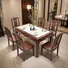 Nueva mesa de comedor de estilo chino, juego de mesa y sillas de tablero de roca, rectangular de madera maciza, diseño moderno minimalista, adecuado para casas pequeñas
