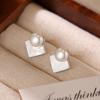 Pendientes de Plata S925 con Perlas de Agua Dulce para Mujer, Pendientes Cuadrados Geométricos de Diseño Exclusivo, Elegante Estilo Nuevo, Versátiles para el Trabajo y el Uso Diario