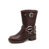 Cuero pulido de dos capas de vaca en stock botas cortas vintage botas de jinete botas de vaquero occidentales tacón grueso tipo calcetín puntera cuadrada botas estilo punk