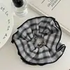 Goma para el pelo tipo scrunchie de doble capa plisada a cuadros blancos y negros con estampado de perro, estilo coreano, para mujer, suave, accesorio para el pelo para mujer