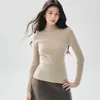 Suéter de Gola Alta Cashmere Liso Feminino Outono/Inverno 2026 Slim Fit Base de Tricô Canelado