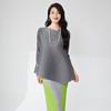 Miyake venda quente base primavera design feminino sentido de gola redonda mangas de sete pontos irregular solto plus size camiseta fina