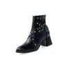Botas Curtas com Rebites Outono e Inverno 2026 Novas Amazon Couro de Alta Qualidade Bico Redondo Salto Alto Botas Femininas-65