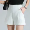 Calça Pantalona de Cintura Alta Slim e Versátil Feminina para o Verão 2023 Nova Moda Casual Branca Shorts de Alfaiataria Linha A
