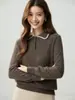 Suéter de cachemira pura para mujer, bordado a mano, mismo estilo que Xiao He, con cuello polo, capa interior cálida, capa base elegante, tejido