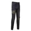 Comercio Exterior Transfronterizo Marca de Moda Jeans de Pierna Recta Ajustados Lavados Retro con Parches Rasgados Bordado de Letras Pantalones de Moda