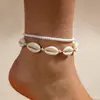 Conjunto de Dos Piezas de Cuentas de Arroz Estilo Vacaciones en Playa Oceánica Transfronterizo Europeo y Americano Tobillera Tejida a Mano Simple de Concha de Color Contrastante
