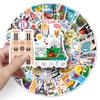 50 Adesivos de bagagem para viagem ao ar livre com personalidade francesa, França, marco cênico, decoração arquitetônica, copo de água