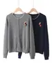 Cardigan de Tricô 100% Caxemira Feminino Novo Outono 2026 Gola Redonda Botões Bordado Quente Solto
