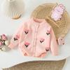 Cardigan Suéter para Meninas Coração Flor Tricotado Roupa Exterior Outono e Inverno Novo Bebê Menina Estilo Coreano Doce Top Saia de Malha