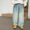 Pantalones Largos Gruesos Duraderos Estilo Vintage Aimo Beibei para Niños Invierno 2025 Niños y Niñas Vaqueros Cálidos de Pierna Recta Forrados de Polar Modernos
