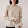 Nueva colección de otoño e invierno de suéteres de punto para mujer de alta gama listos para usar, cuello redondo, sencillos y elegantes, de manga larga, corte holgado, camiseta base de punto