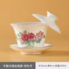Gordura de Carneiro Porcelana Branca Jade Doze Deusas das Flores Pintura Dourada Tigela com Tampa Suspensa Conjunto de Chá Kung Fu Tigela com Tampa dos Três Talentos Uso em Escritório Casa Cerâmica