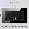 Painel de Vidro Temperado Preto Hong Kong e Austrália 13a Tomada de Três Furos Interruptor de Luz USB Bobina de Luz para Casa Ar Condicionado