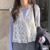 Nueva blusa pequeña de un botón con diseño de crochet con encaje hueco, prenda exterior, chaleco pequeño, chaleco sin mangas, chaqueta fina
