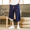 Pantalones capri finos de verano de algodón y lino estilo chino para hombre, pantalones cortos holgados informales de pierna ancha de lino de talla grande, pantalones cortos de moda para hombre