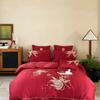 [Fragancia Premium] Festivo de Alta Gama 100 Piezas Algodón de Fibra Larga Bordado Rojo de Boda Juego de Cama de Cuatro Piezas Sábanas y Funda de Edredón