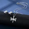 Collar de libélula hueca brillante de acero inoxidable transfronterizo para mujer sudamericana, nuevo colgante, pendientes de cadena de clavícula, traje al por mayor