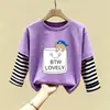 Camiseta de manga larga de algodón puro para niño 2026 primavera y otoño nueva elegante de dibujos animados estilo dos piezas falsas camiseta base de primavera para niño