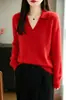 Suéter feminino de lã pura com gola alta, meio aberto, textura de luxo leve, cor sólida, versátil, simples, pode ser usado como camada interna ou externa, top de tricô