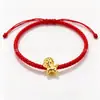 Pulsera de Hilo de Oro Duro de 999 de Oro Puro con Cuenta Giratoria de la Suerte del Signo Zodiacal Oveja Oveja Propicia Año del Zodiaco Cuerda Roja de Cuero Venta al por Mayor