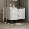 Mesita de noche de estilo nórdico para dormitorio, mueble de almacenamiento de tres niveles, diseño minimalista de lujo ligero italiano, mesita de noche de madera maciza y losa de roca