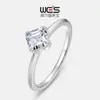 Anel Feminino de Diamante Cultivado em Laboratório CVD de 1 Quilate Anel de Prata Esterlina S925 com Diamante Artificial Aliança Lisa Corte Princesa Quadrado Anel de Dedo