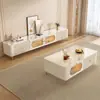 Sala de Estar Piedra Sinterizada Francesa de Gama Alta Estilo Nuevo Mesa de Centro Hogar Moderno Apartamento Pequeño Crema Simple Madera Maciza Combinación de Mueble de TV