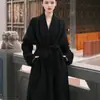 Casaco longo de lã vermelho dupla face para mulheres, coleção outono/inverno 2026, luxuoso casaco de lã cashmere estilo roupão para casamentos e ocasiões especiais