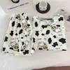 Venda Direta de Fábrica - Pijama de Verão Feminino, Estilo Coreano, Estampa de Desenho Doce e Fofa, Gola Redonda, Algodão Nuvem, Tendência Estilo Ins Item Quente