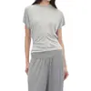 Camiseta Rarel com Ajuste na Cintura, Gola Redonda, Ombros Caídos, Mangas Curtas, Corte Justo, Blusa Casual Versátil para o Dia a Dia com uma Vibe Relaxada