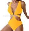 Aliexpress Amazon Venta Caliente Europea y Americana Multicolor Talla Grande Traje de Baño de una Pieza Cruzado con Copas Rígidas Plisado Adelgazante para Mujer
