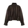 Chaqueta de estilo europeo y americano con cuello alto, ajustada, textura de gamuza, nueva colección otoño/invierno 2026, corte holgado, adelgazante, top casual para mujer