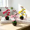 Nuevo bonsái de flor de ciruelo artificial de 7 flores y 2 capullos, adecuado para decoración del hogar, decoración de sala de estar y venta al por mayor de plantas verdes de flor de ciruelo artificial