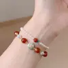 Pulsera Original Nueva de Estilo Chino con Nube Roja y Perlas para Mujer, Pulsera de Perlas de Ágata Roja Imitación para Mujer, Pulsera de Cristal de Lujo Ligero con un Toque de Alta Gama