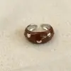 Anel Aberto Coração com Zircônia Estilo Francês Vintage Doce de Luxo Leve com Gotejamento de Óleo para Mulheres, Coleção de Joias Elegantes e de Alto Padrão