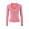 Camiseta básica para mujer, escote pronunciado, manga larga, elástica, ajustada y que realza la figura, perfecta como capa interior para otoño, con un diseño elegante y moderno.