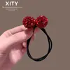 Elástico de Cabelo Vermelho em Forma de Bola com Strass, Alta Elasticidade, Faixa de Cabelo Fashion para Coque Feminino, Nova Corda de Cabelo Versátil