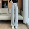 Calça Esportiva Cinza de Perna Larga Feminina Primavera e Outono 2025 Novidades Explosivas Calças Finas Femininas Primavera e Verão Calças Retas Calças de Moletom Casuais