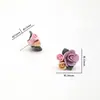 Brincos de Tarraxa Flor de Cerâmica Estereoscópica Agulha de Prata 925 Elegante Doce Pastoral Coração de Menina Flor