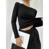 Blanco Fresco Principios de Otoño Transfronterizo Top para Mujer Capa Interior Capa Base Ropa Exterior Camiseta de Manga Larga Cuello Redondo Hombro Normal Corte Ajustado Transfronterizo