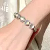 Pulseira de Calcedônia Natural de Alta Qualidade Gelo Banhada a Prata Incrustada com Diamantes Completos Ágata Rosa Jade Verde Imperial Joias Femininas Branco Atacado