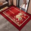 Nuevo felpudo de estilo chino con estampado colorido y temática de ovejas, con base roja, que incluye un mensaje de bienvenida en inglés, adecuado para uso doméstico, entrada, a prueba de polvo, resistente al desgaste y festivo para la puerta principal
